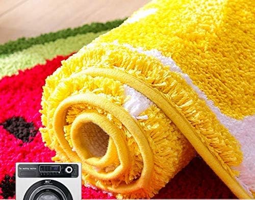 Playtime Cozy Lemon Cute Fruits Half Round Shaped Bedroom Bathroom Doorway Kitchen Floor Rug Carpet Water Absorption Non-Slip mat for Kid's Room (Yellow, 45 * 65CM) - LeafyLoom