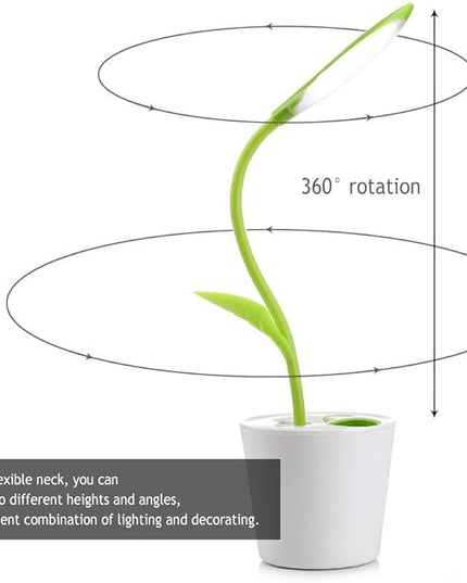 Flexible USB Touch Desk Lamp, Flexible Neck LED Desk Lamp 3 Level of Brightness Sapling Pot with Plant Pencil Holder for Office Study Reading (Dark Green) - LeafyLoom