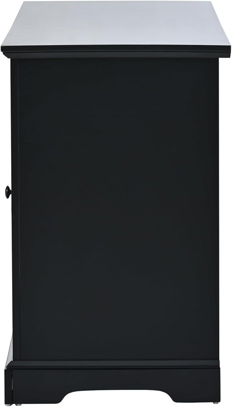 60 Inch TV Stand, Television Stands with 2 Tempered Glass Doors, Adjustable Panels and Open Style Cabinet, Entertainment Center for Living Room and Bedroom, Black - LeafyLoom