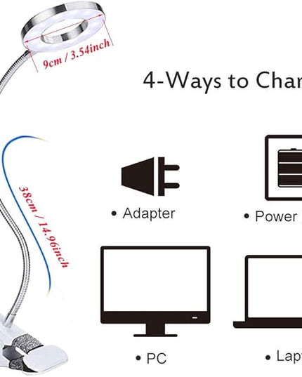 7W Clip on Light, LED Clip On Lamp, USB Reading Book Light, Bed Lamp,Desk lamp, Warm Light and White Light - LeafyLoom