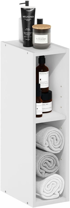 Furinno Fulda 2-Tier Space Saving Storage Shelf Bookcase, 6-Inch Width, White - LeafyLoom