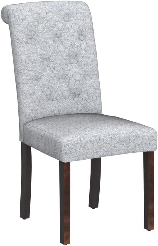COLAMY Button Tufted Dining Chairs Set of 2, Parsons Upholstered Fabric Dining Room Chairs Kitchen Chairs with Wood Legs and Padded Seat, Blue Bubble - LeafyLoom