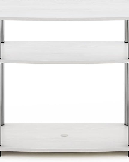 Furinno Turn-N-Tube No Tools 3-Tier Entertainment Center TV Stand for TV up to 32 Inch with Stainless Steel Tubes, White Oak/Chrome - LeafyLoom