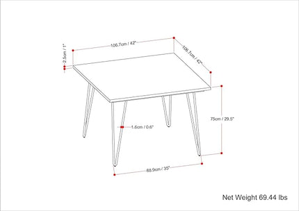 SIMPLIHOME Hunter SOLID MANGO WOOD and Metal 42 Inch Wide Square Industrial Dining Table in Natural, For the Dining Room - LeafyLoom