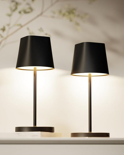 Quntis Cordless Table Lamp Set of 2, Rechargeable Battery Operated Lamp, Touch Control, Stepless Dimming Portable LED Desk Lamp for Restaurant, Patio, Outdoor, Coffee Shop - Carbon Black - LeafyLoom