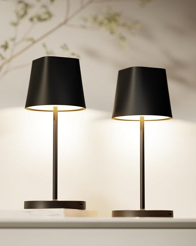 Quntis Cordless Table Lamp Set of 2, Rechargeable Battery Operated Lamp, Touch Control, Stepless Dimming Portable LED Desk Lamp for Restaurant, Patio, Outdoor, Coffee Shop - Carbon Black - LeafyLoom
