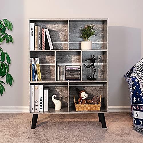 LEYAOYAO Bookshelf Cube Storage Organizer,3 Tier Bookcase with Legs,Modern Wood Open Shelf,Dirty Grey Bookshelves,Free Standing Display Short Book Shelves for Narrow Space,Bedroom,Living Room,Office - LeafyLoom