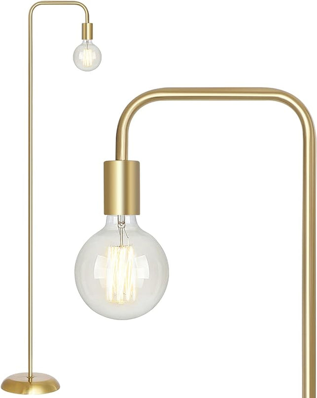 QiMH Industrial Floor Lamp with Light Bulb, Metal Standing Tall Modern Brushed Gold Led Living Room Lamp for Home Decor,Bedroom,Reading,Office(E26 Socket,Foot Switch) - LeafyLoom