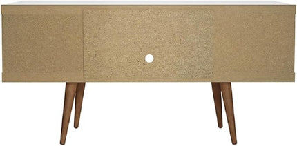 Manhattan Comfort Utopia 53.14" Freestanding Entertainment Center for Living Room, Mid Century Modern TV Stand with Shelves, Storage and Media Holes, Fits 50" Screens, 53.14 Inches, White - LeafyLoom