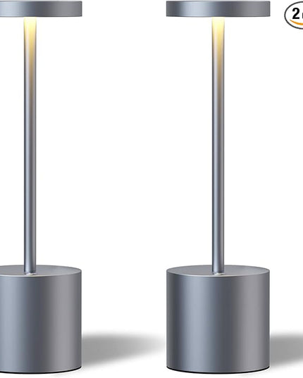2 Pack Cordless Table Lamps, 5000mAh Rechargeable Battery Powered Lamp, Portable Metal 3-Level Dimmable Desk Lamp,LED Table Light for Outdoor/Cafe/Restaurant/Camping/Home. (Iron Grey) - LeafyLoom