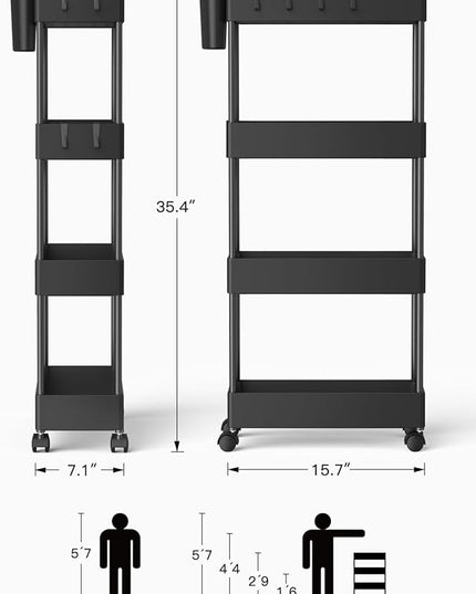 Pipishell Slim Storage Cart with Wheels, Bathroom Cart Organizer Bathroom Storage Small, Rolling Cart for Bathroom, Laundry Room, Kitchen, Narrow Space, Black PIUC05 - LeafyLoom