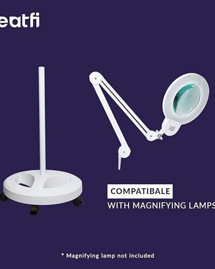 Neatfi 6-Wheel Rolling Base Floor Stand, Compatible for LED Desk Lamp and Magnifying Lamps, Versatile Stand for Work, Study, and Needlework (White) - LeafyLoom