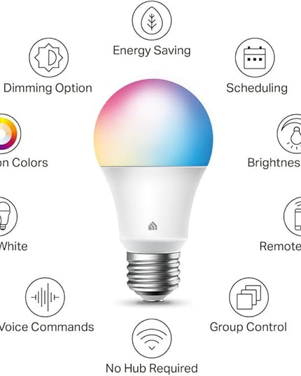 New Kasa Smart Bulb, Full Color Changing Dimmable Smart WiFi Light Bulb Compatible with Alexa and Google Home, A19, 9W 800 Lumens,2.4Ghz only, No Hub Required, 1-Pack (KL125), Multicolor KasaSmartbyTP-Link