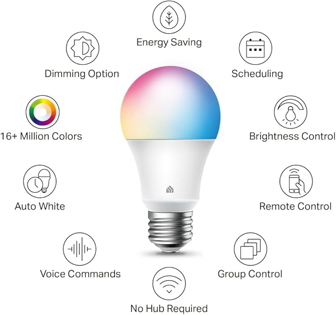 New Kasa Smart Bulb, Full Color Changing Dimmable Smart WiFi Light Bulb Compatible with Alexa and Google Home, A19, 9W 800 Lumens,2.4Ghz only, No Hub Required, 1-Pack (KL125), Multicolor KasaSmartbyTP-Link