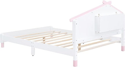 Bellemave Full Size Platform Bed with House-Shaped Headboard and Motion Activated Night Lights,Wood Twin Kids Bed Frame for Girls,Boys(Twin,Pink) - LeafyLoom