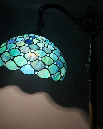 Tiffany Floor Lamp Stained Glass Lamp 18X12X67 Inch Angle Adjustable Arched Gooseneck Antique Reading Light (Sea Blue Pearl) - LeafyLoom