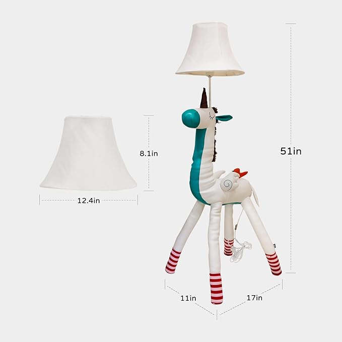 Floor Lamp, Easy-Care Artificial Leather Kids Floor Lamp for Bedroom, 51 Inch Tall White Unicorn Hand-Stitched Design Standing Lamp, Package Come with an E26 LED Bulb (White Unicorn) - LeafyLoom