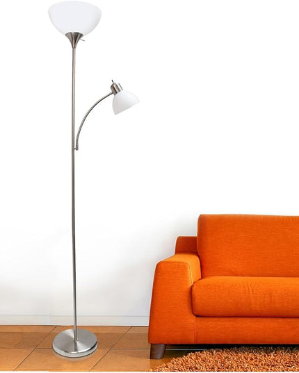 Simple Designs LF2000-BSN-2PK Floor Lamp with Reading Light 2 Pack, Brushed Nickel - LeafyLoom
