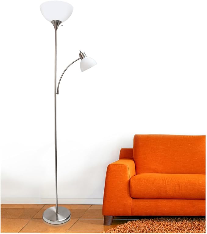 Simple Designs LF2000-BSN-2PK Floor Lamp with Reading Light 2 Pack, Brushed Nickel - LeafyLoom