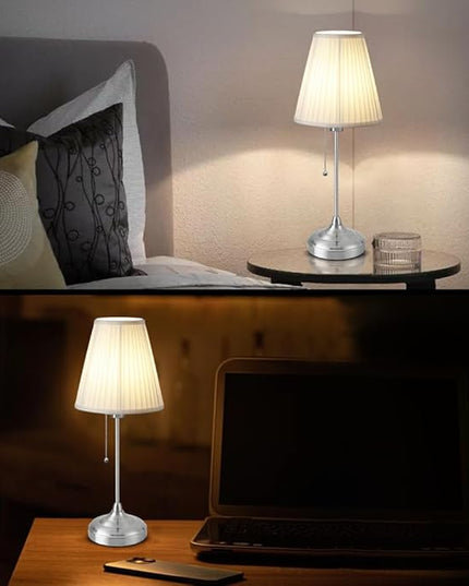 LED Metal Table Lamp,Fabric Shade Desk Lamp,3 Color Bedside Lamp,Built-in bulb,Night Light for Kids Nursery,Dining Room Lamp - LeafyLoom