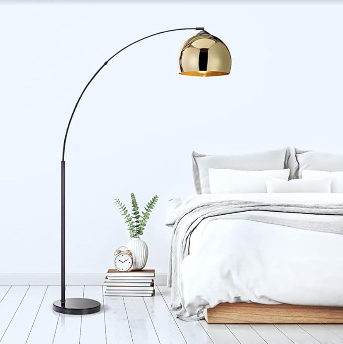 NW Archiology Arc Floor Lamp, 67" Height Gold Floor Lamp with Floor Switch and Stable Marble Base, The Unique Curved Design is Ideal for Living Room Reading Bedroom Home Office - LeafyLoom