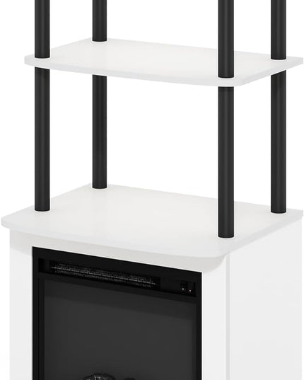 Furinno Turn-N-Tube 2-Tier Tall TV Entertainment Side Table Display Rack with Fireplace Insert, Solid White/Black - LeafyLoom