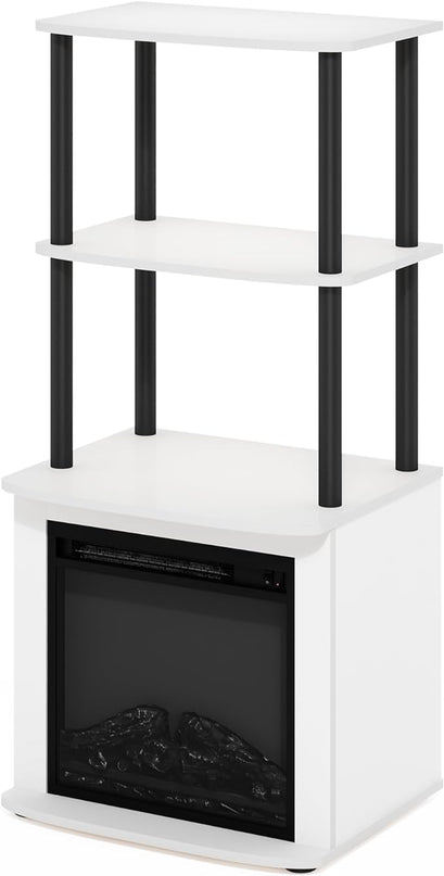 Furinno Turn-N-Tube 2-Tier Tall TV Entertainment Side Table Display Rack with Fireplace Insert, Solid White/Black - LeafyLoom