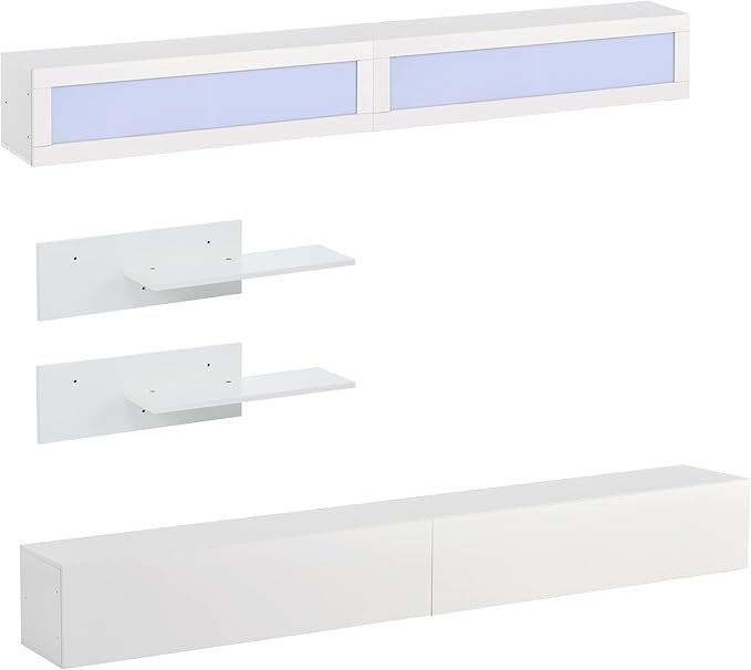 NicBex Wall Mount Floating TV Stand for 95+ Inch TV LED Entertainment Center Media Storage Console Table with 4 Media Storage Cabinets and 2 Shelves for Living Room,Bedroom, 95 Inch,White - LeafyLoom