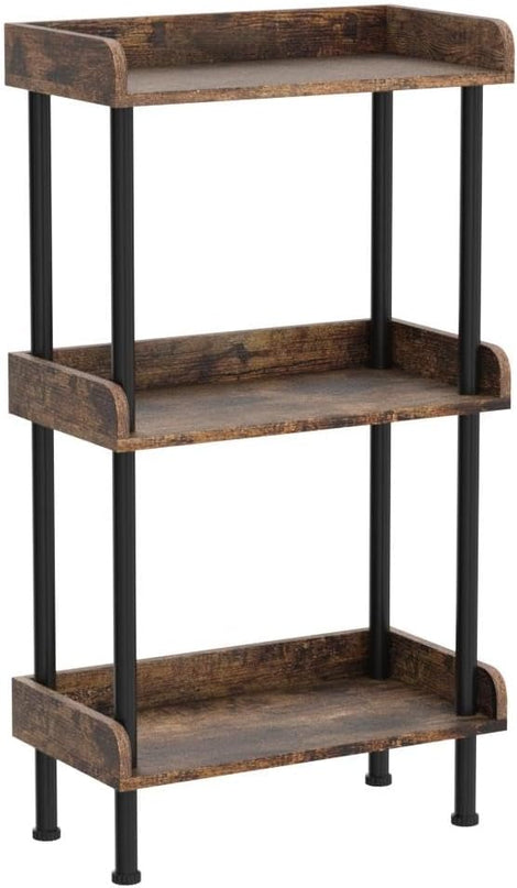 Bookshelf Small Book Shelf: 3-Tier Wood Bookcase Industrial Bookshelf Metal Standing Book Shelves Display Book Rack for Living Room Bedroom Home Office (Rustic Brown) - LeafyLoom