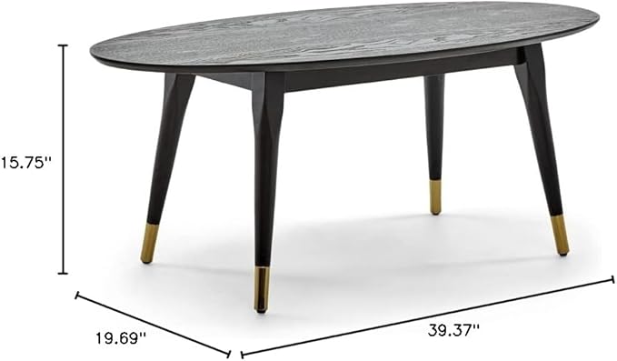 Elle Decor Clemintine Mid-Century Modern Living Room Furniture Collection, Oval Coffee Table, French Black - LeafyLoom