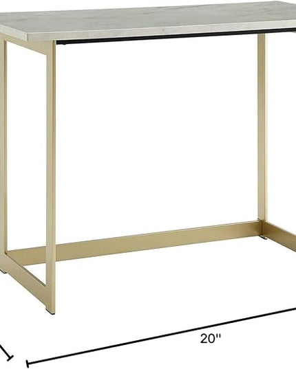 Walker Edison Modern Glam Faux Top Laptop Writing Desk Home Office Workstation Small, 42"L x 20"W x 30"H, Marble/Gold - LeafyLoom