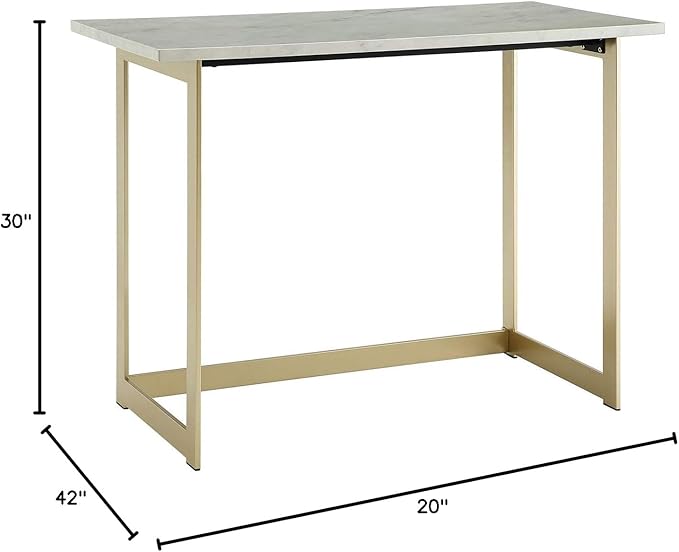 Walker Edison Modern Glam Faux Top Laptop Writing Desk Home Office Workstation Small, 42"L x 20"W x 30"H, Marble/Gold - LeafyLoom