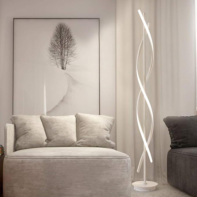 ADISUN 40W LED Floor Lamp Remote Control Dimmable Spiral Floor Lamp Indoor Lamp Floor Lamp for Living Rooms Family Rooms Bedrooms Offices Lighting (White) - LeafyLoom