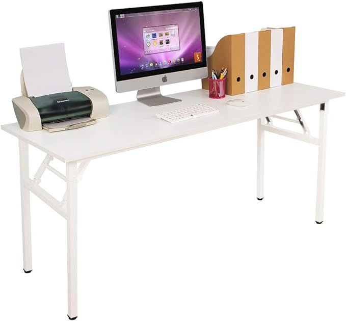 SogesGame 62 inches Computer Desk Folding Table Small Writing Desk Compact Desk Foldable Desk No Install Needed,White,LP-AC5WW-157 - LeafyLoom