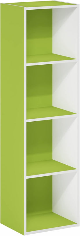 Furinno Luder Bookcase / Book / Storage, 4-Tier Cube, Green/White - LeafyLoom