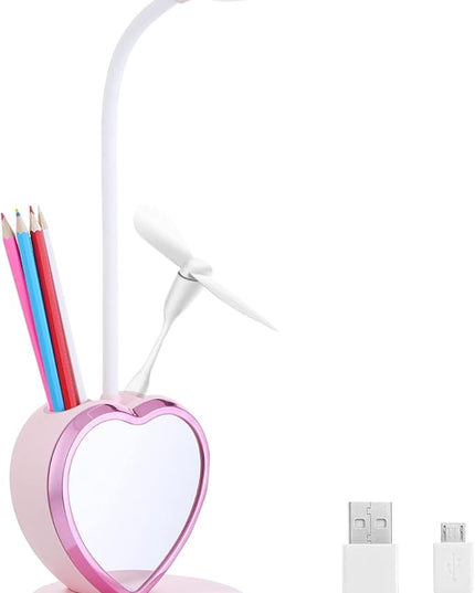 Pink Desk Lamp for Girls Bedroom Cute Desk Lamp 6 in 1 Eye-Caring Study Table Lamp for Kids Girls Women College Dorm Bedroom Reading,Stepless Dimming - LeafyLoom