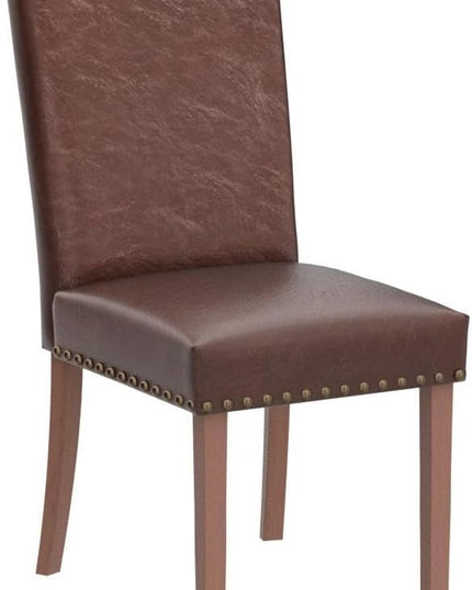 COLAMY Upholstered Parsons Dining Chairs Set of 2, PU Leather Dining Room Kitchen Side Chair with Nailhead Trim and Wood Legs - Light Brown - LeafyLoom
