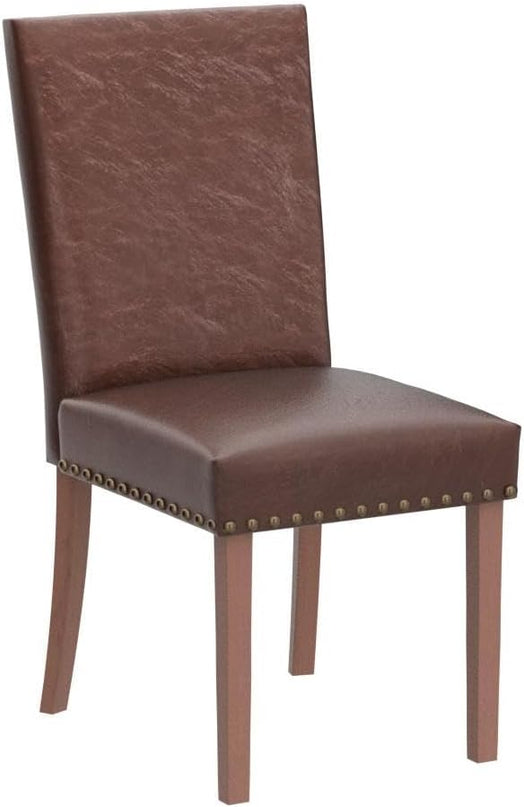 COLAMY Upholstered Parsons Dining Chairs Set of 2, PU Leather Dining Room Kitchen Side Chair with Nailhead Trim and Wood Legs - Light Brown - LeafyLoom
