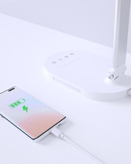 Clearance LED Desk Lamp with USB Charging Port, Birght Desk Light for Home Office, Computer, Work Desktop, Table Lamp with Night Light, Timer, 5 Modes Reading Lamp, Touch Dimmable, Adjustable, Sliver - LeafyLoom