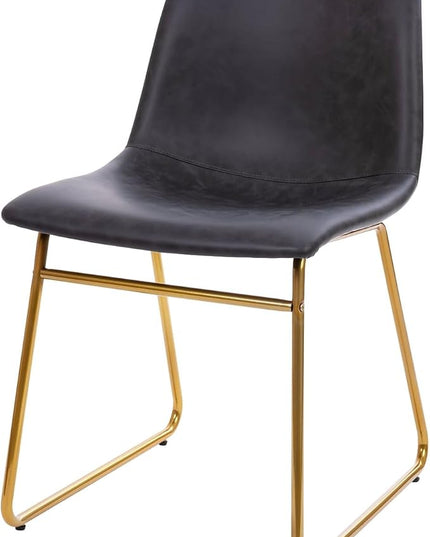 Flash Furniture Butler 18 Inch Commercial Grade LeatherSoft Dining Table Height Chair, Mid-Back Gold Sled Base with Dark Gray LeatherSoft Upholstery, Set of 2 - LeafyLoom