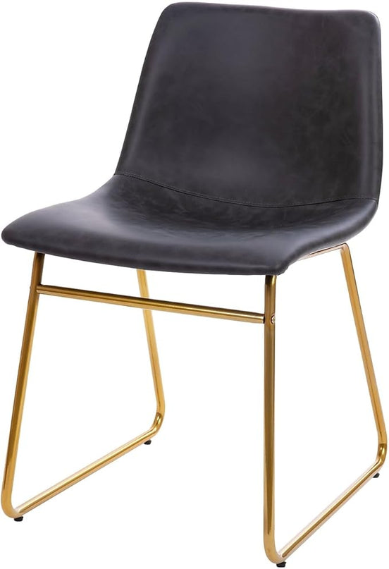 Flash Furniture Butler 18 Inch Commercial Grade LeatherSoft Dining Table Height Chair, Mid-Back Gold Sled Base with Dark Gray LeatherSoft Upholstery, Set of 2 - LeafyLoom