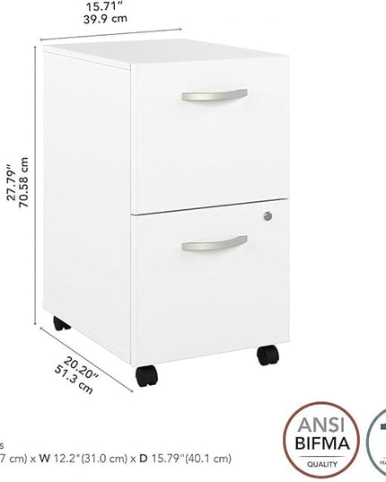 Bush Business Furniture Hybrid 2-Drawer Mobile File Cabinet, Letter/Legal, White, 20-inch (HYF116WHSU-Z) - LeafyLoom