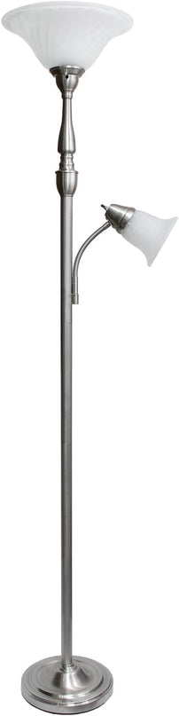 Elegant Designs LF2003-BSN 2 Light Mother Daughter White Marble Glass Floor Lamp, Brushed Nickel - LeafyLoom