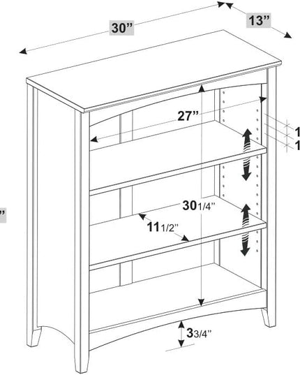 Shaker Style 3 Shelf Bookcase / Solid Wood / 36" High / Adjustable Shelving / Closed Back / Display Bookshelf for Living Room, Bedroom, Home and Office, White - LeafyLoom
