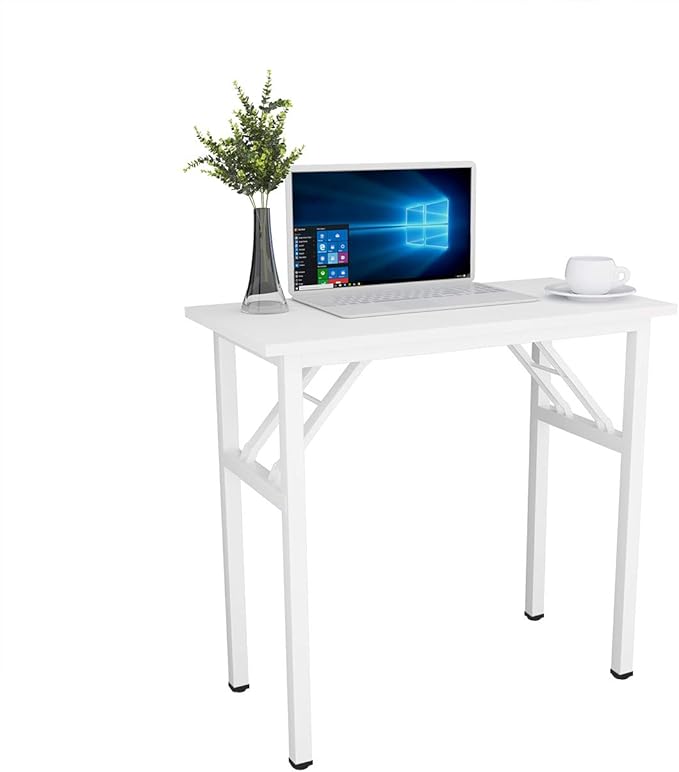 SogesGame 31.5 inches Small Desk Computer Desk for Small Space Small Folding Table Small Writing Desk Compact Desk Foldable Desk No Install Needed, White - LeafyLoom