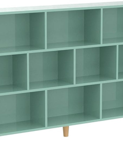 IOTXY Wooden Open Shelf Bookcase - 3-Tier Floor Standing Display Cabinet Rack with Legs, 10 Cubes Kids Bookshelf, Tiffany-Green - LeafyLoom