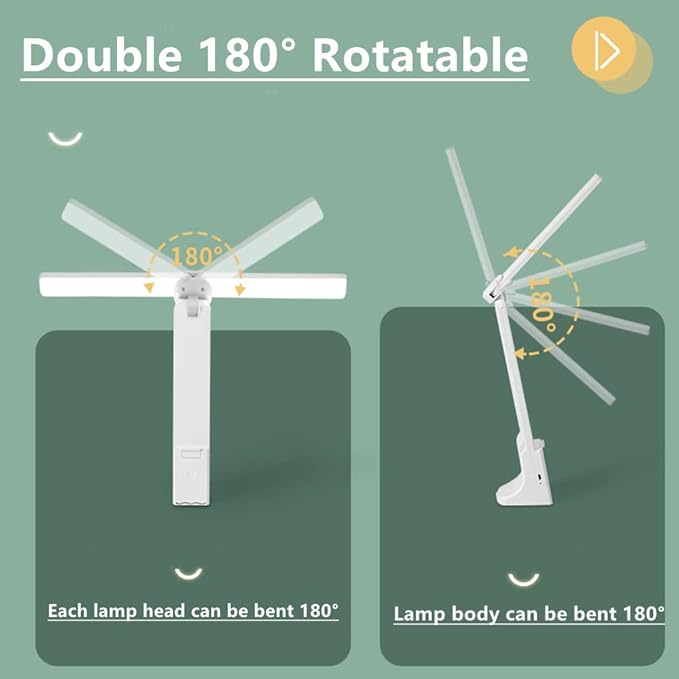 LED Double Head Desk Lamp for Home Office,Portable Small Desk Lamp with Large Lighting Range, Battery Operated Rechargeable Desk Light for Kids, Reading,Studying,Home,Office,Dormitory,Blue - LeafyLoom