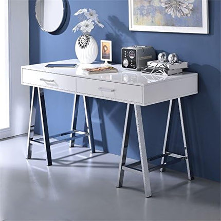 Acme Coleen Home Office Desk in White and Chrome - LeafyLoom