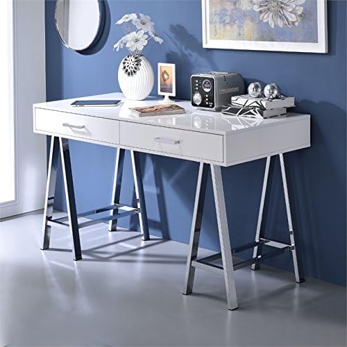 Acme Coleen Home Office Desk in White and Chrome - LeafyLoom