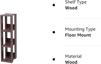 USA 3-Tier 8" Slim Open Wooden Bookshelf with Adjustable Shelves, Easy Assembly Bookcase Farmhouse Shelf for Small Spaces Bedroom Office Living Room Indoor, Brown - LeafyLoom